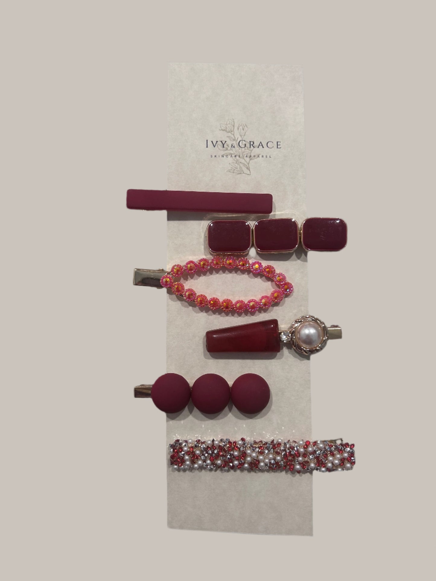 Burgundy Hair Clip Set boutique style from Ivy & Grace womens boutique