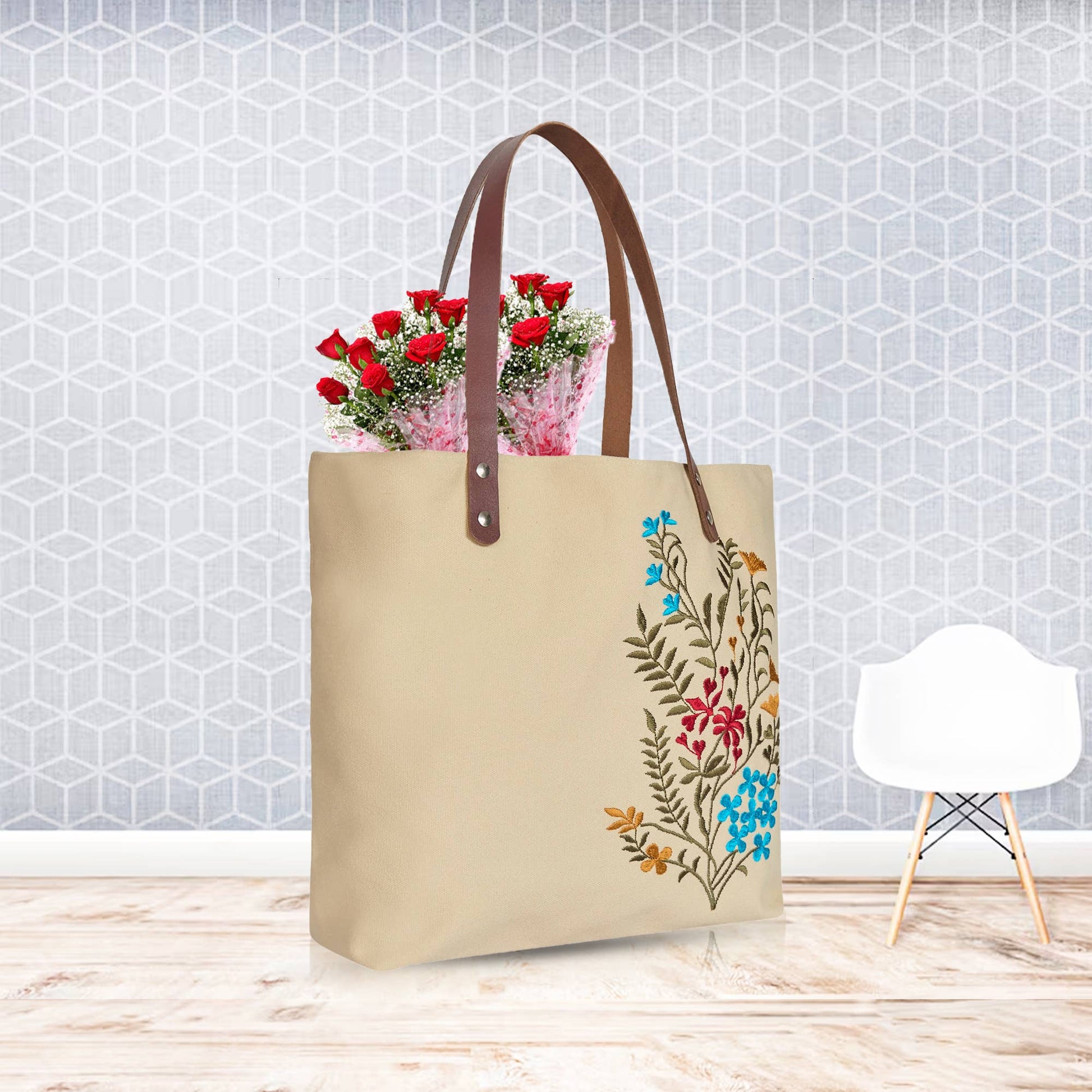 Floral Embroidered Canvas Tote boutique style from Ivy & Grace womens boutique
