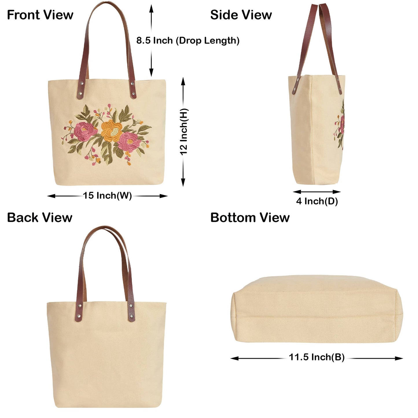 Floral Embroidered Canvas Tote boutique style from Ivy & Grace womens boutique