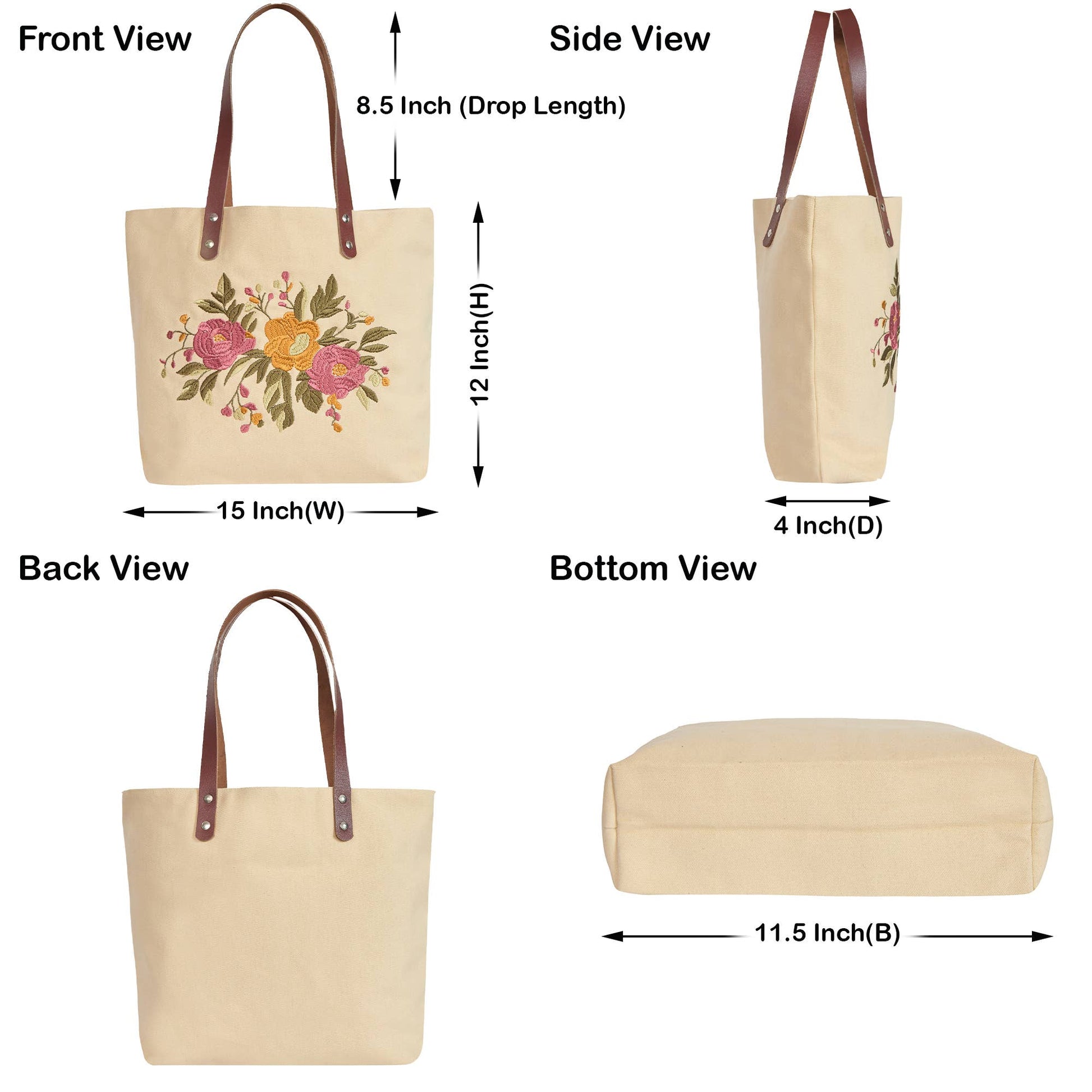 Floral Embroidered Canvas Tote boutique style from Ivy & Grace womens boutique