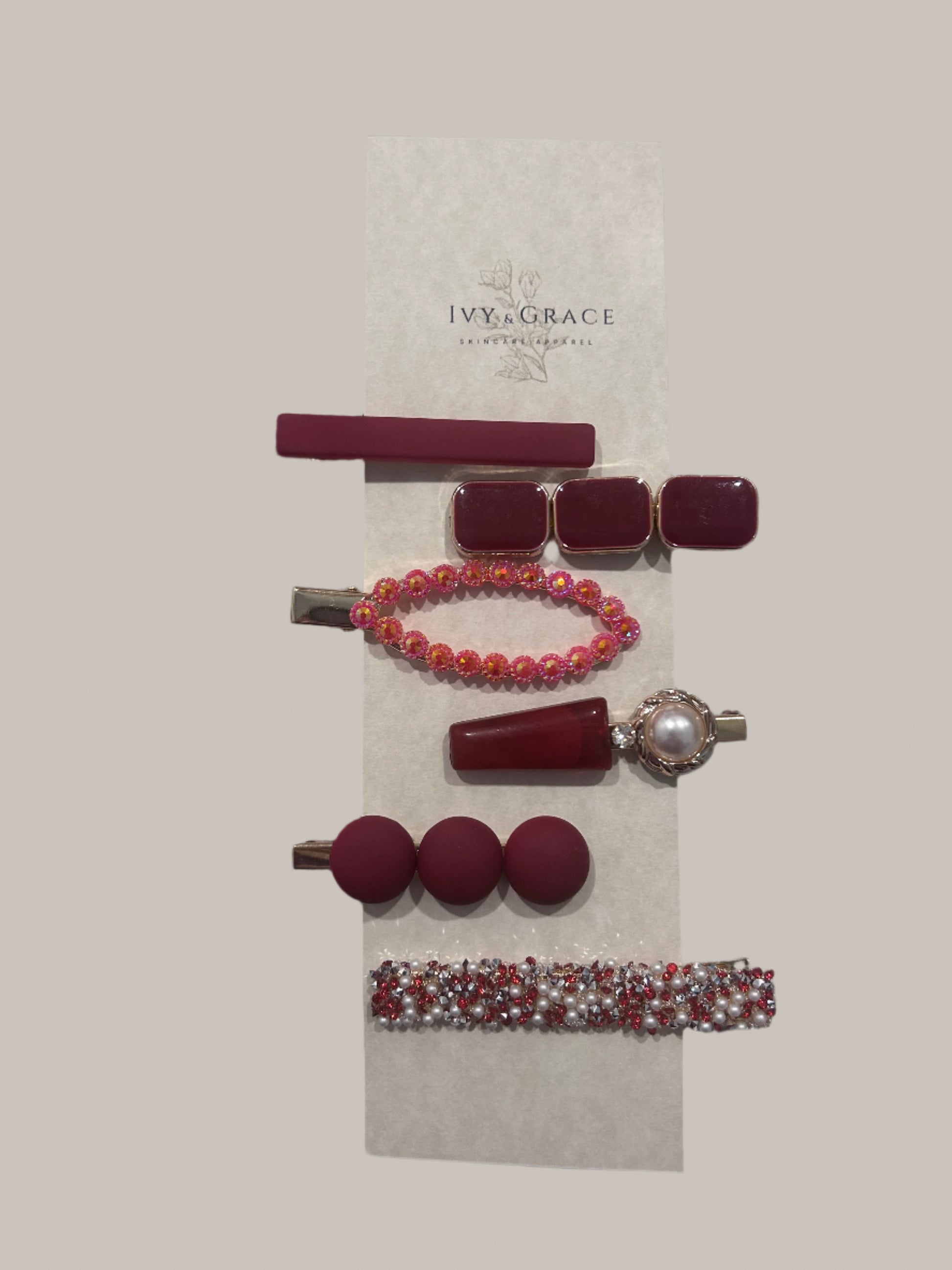 Burgundy Hair Clip Set boutique style from Ivy & Grace womens boutique