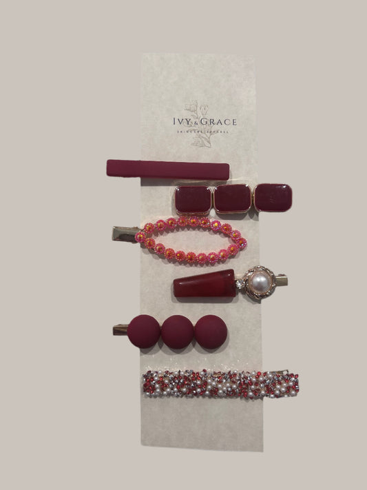 Burgundy Hair Clip Set boutique style from Ivy & Grace womens boutique