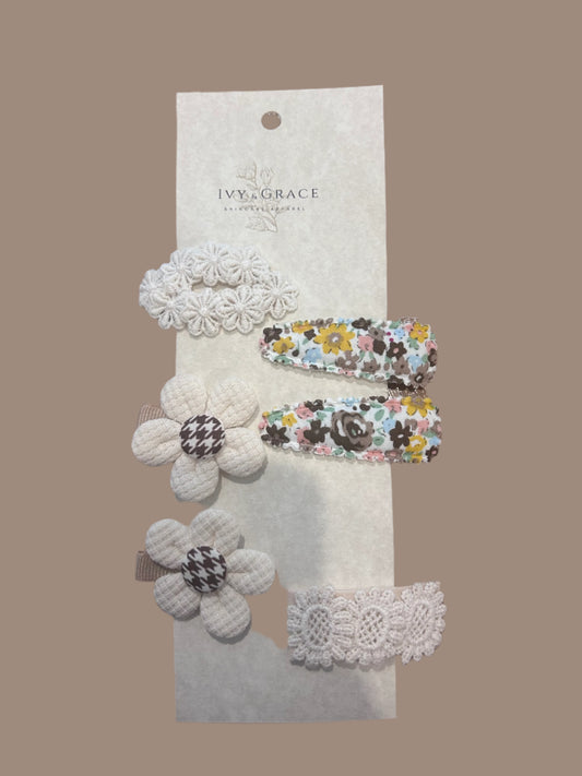 Houndstooth Floral Hair Clip Set boutique style from Ivy & Grace womens boutique