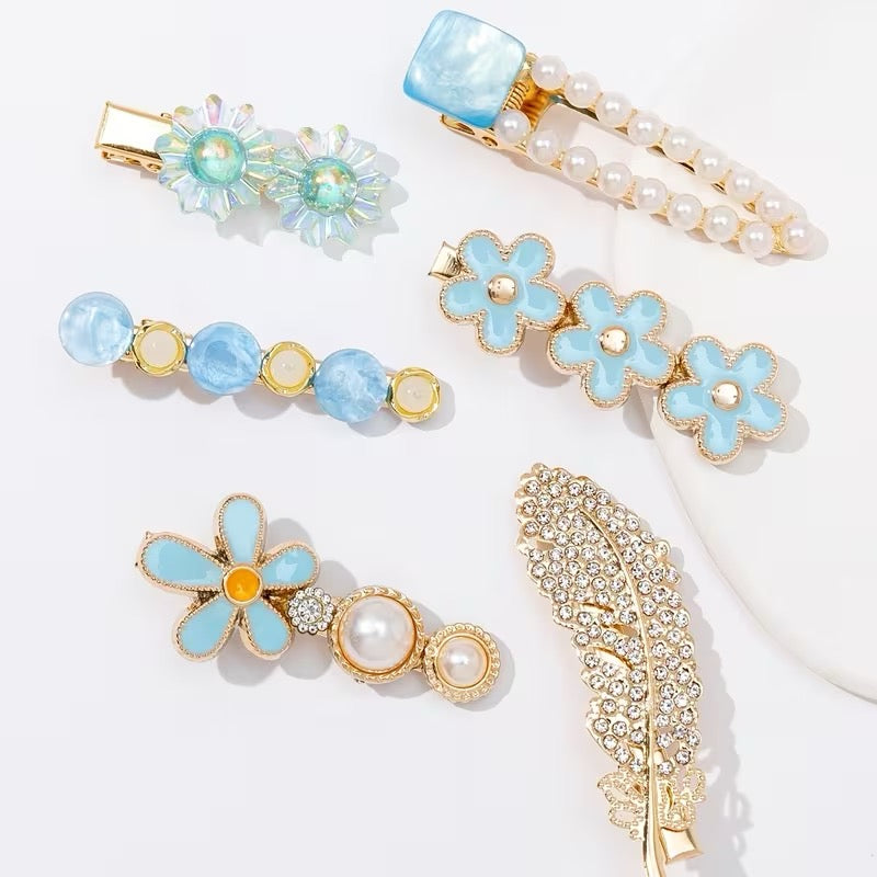 Baby Blue Floral Hair Clips