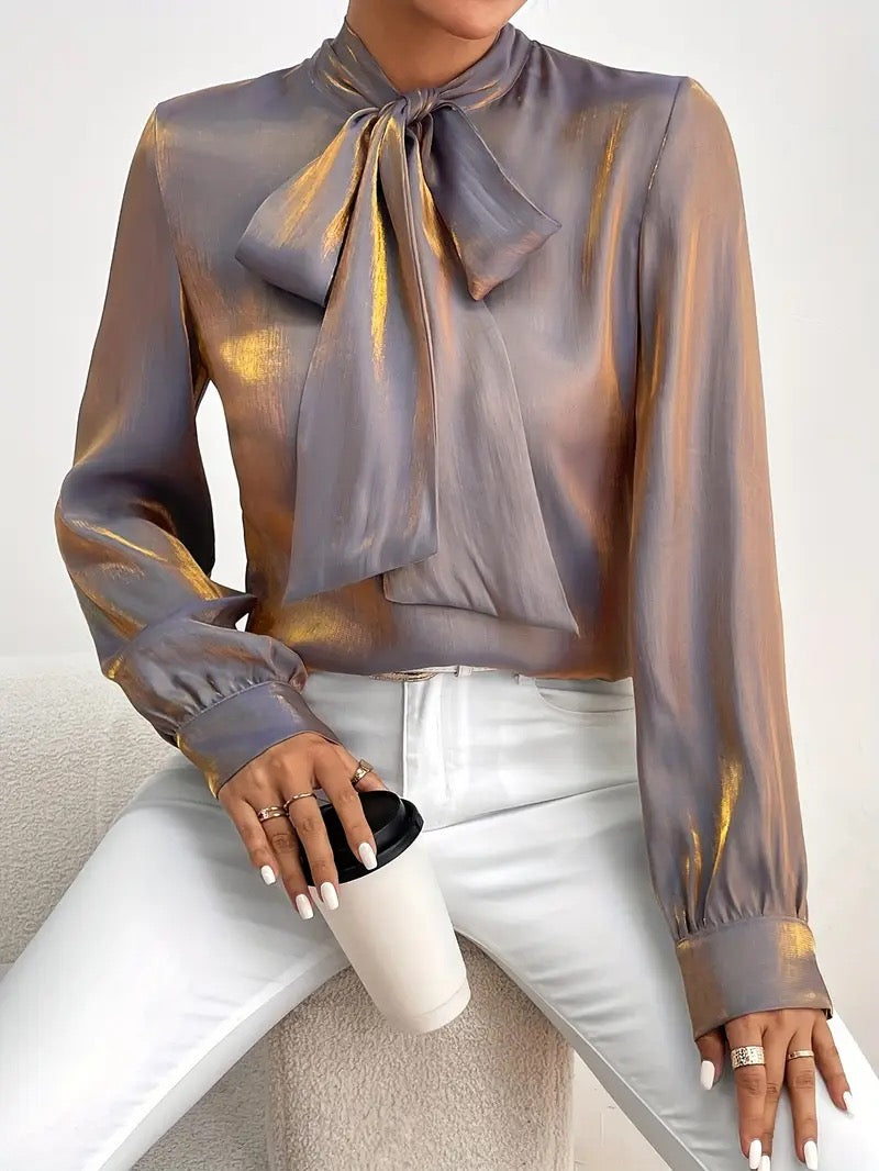 Metallic Bow Tie Blouse blouse from Ivy & Grace womens boutique