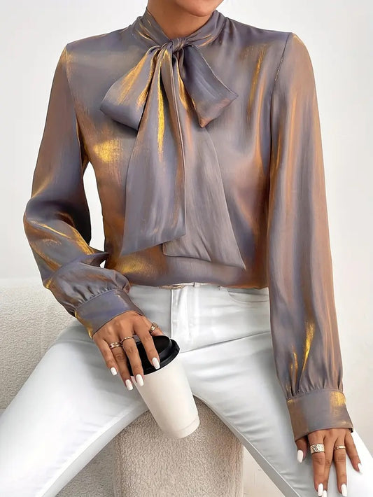 Metallic Bow Tie Blouse blouse from Ivy & Grace womens boutique
