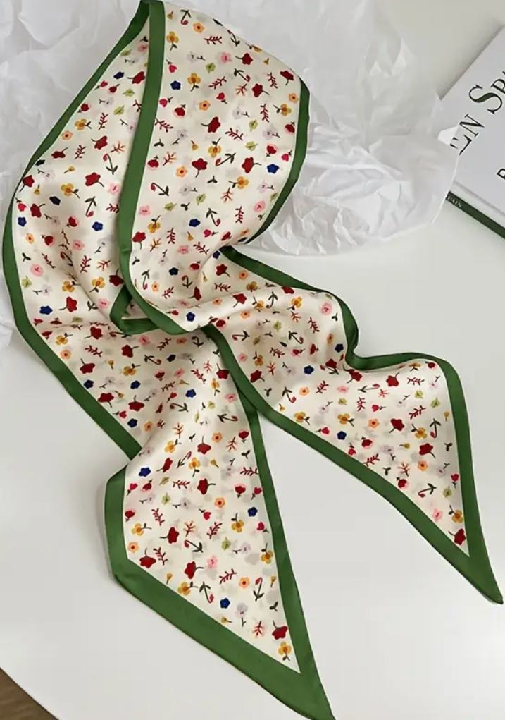 Dainty Floral & Green Trim Scarf boutique style from Ivy & Grace womens boutique